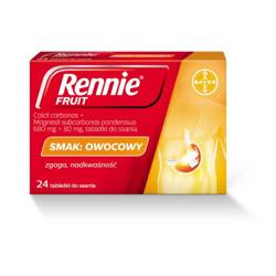 Rennie Fruit, smak owocowy, 24 tabletki do ssania